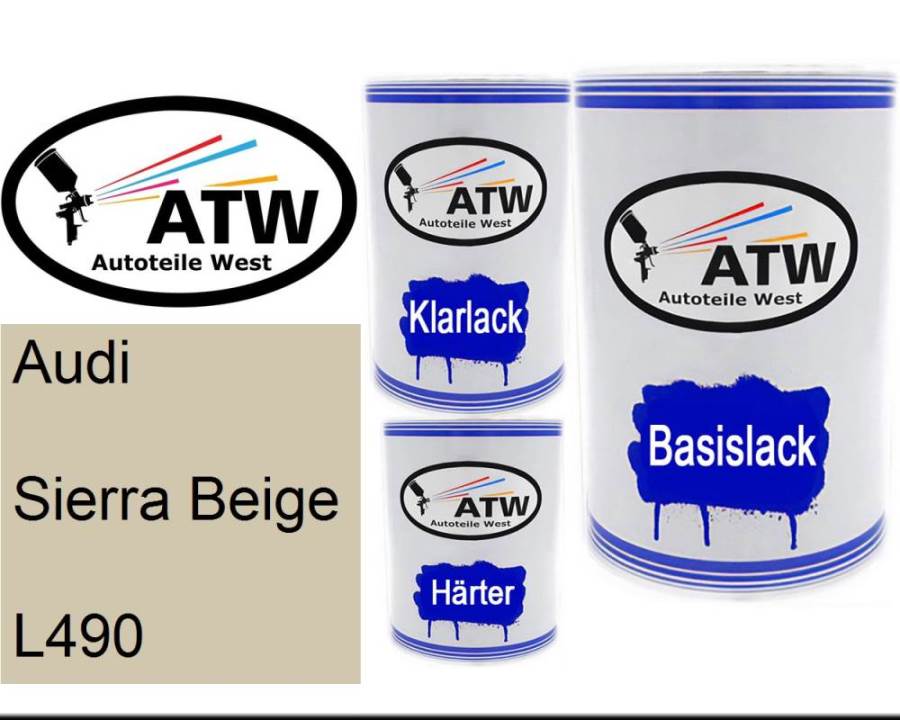 Audi, Sierra Beige, L490: 500ml Lackdose + 500ml Klarlack + 250ml Härter - Set, von ATW Autoteile West.